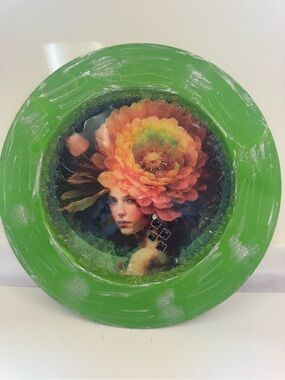 Green Floral Portrait Wall Art Plate - Home Art by Rene